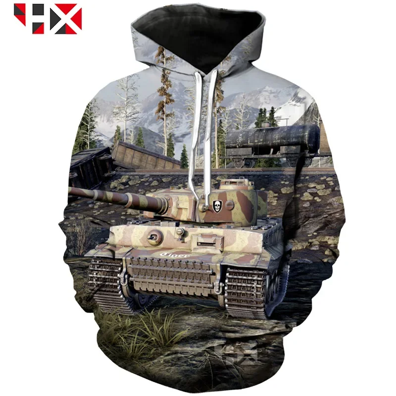 HX Tank World Tank World Felpa con cappuccio moda stampa 3D Felpa unisex stile Harajuku Divertenti top hip-hop