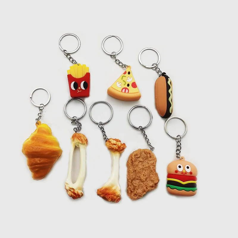 Simulation Fried Chicken Nugget Food Keychain Realistic Fake Chicken Hamburger Chips Bread Key Chain Bag Pendant Keyring