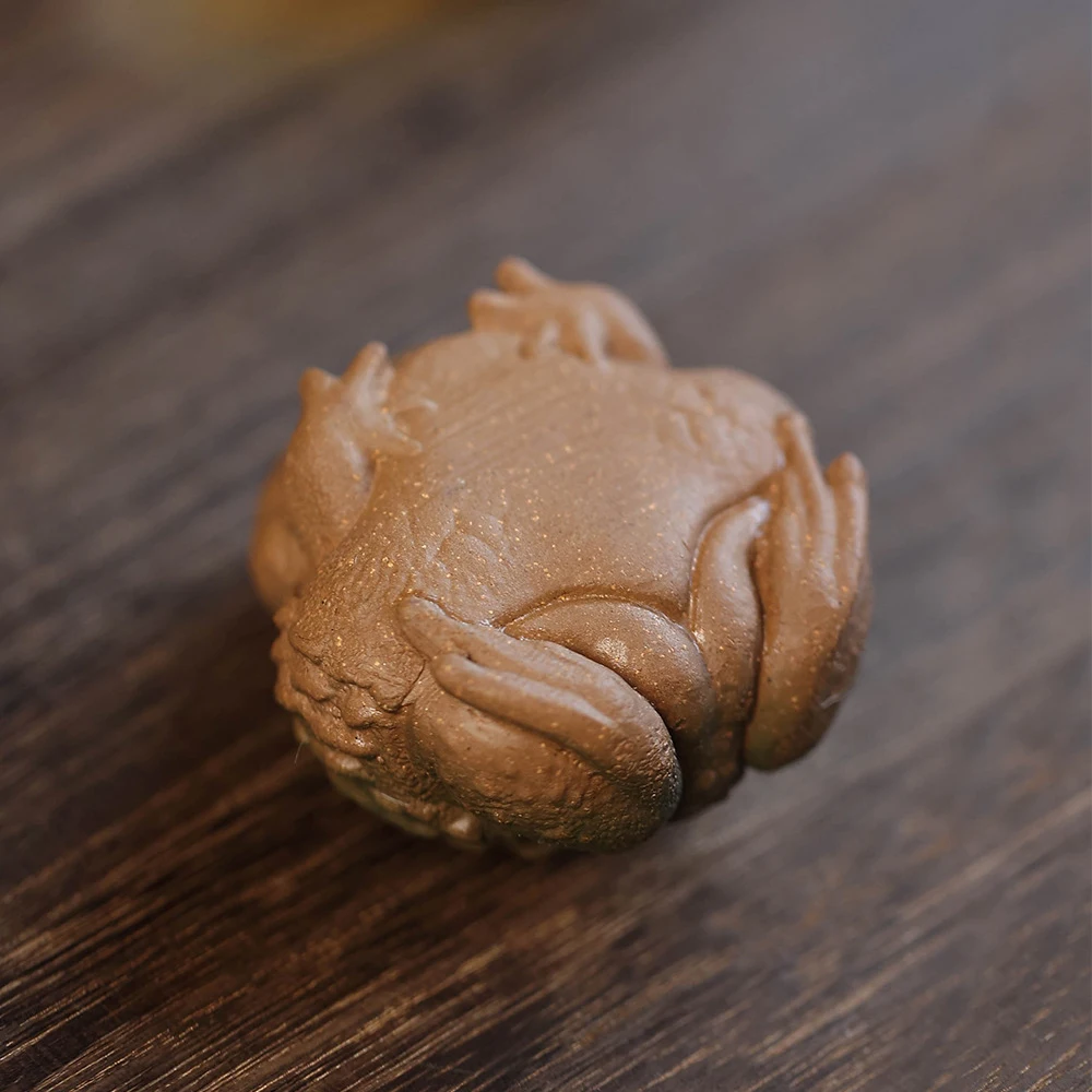 1pc, Yixing purple clay tea pet, Golden toad wealth tea play, Simulated toad tea tray decoration, Kung Fu tea set accessories