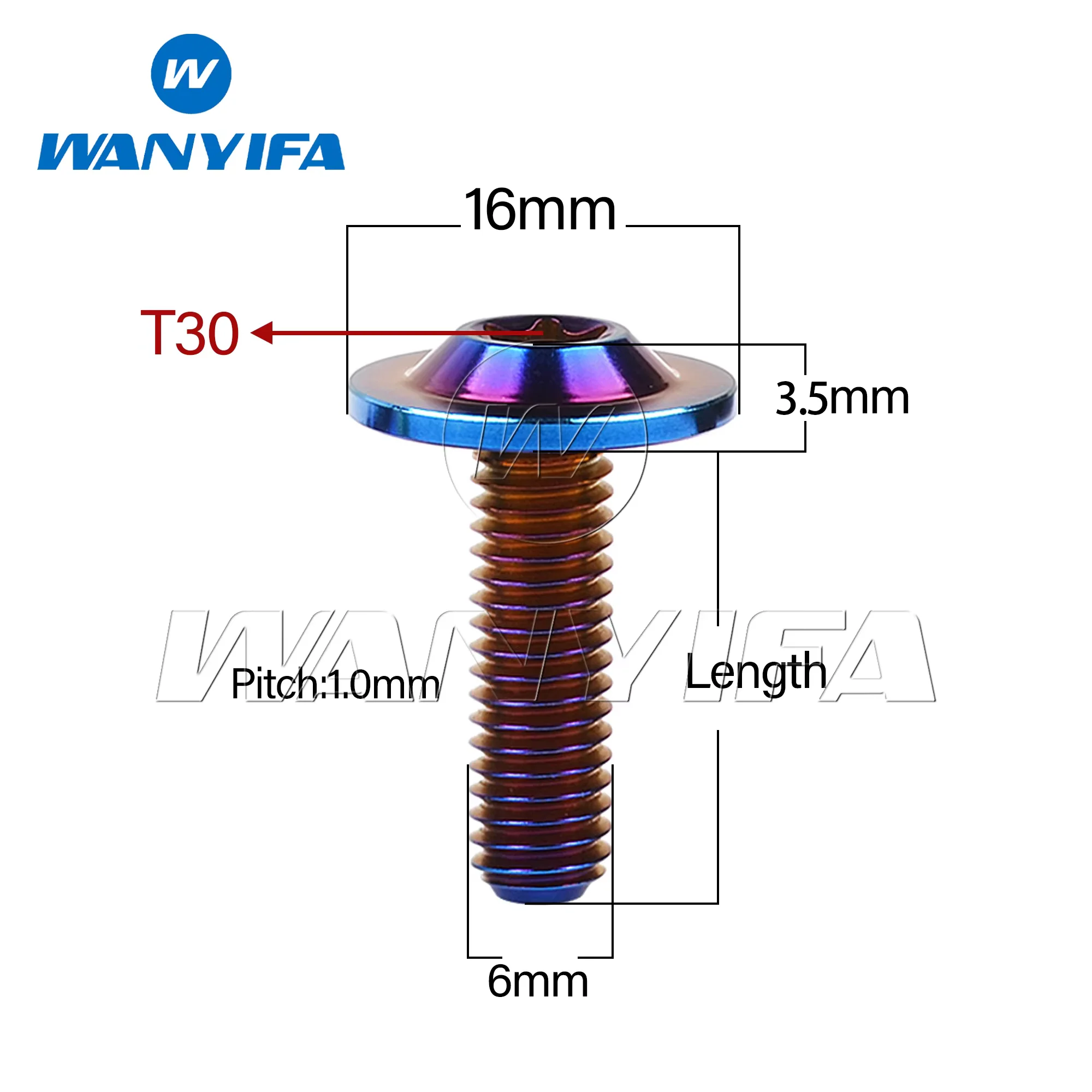 Wanyifa 티타늄 볼트, 오토바이 패스너용 헤드 나사, M6x10, 15, 20mm, T30, 10 개, 15 개