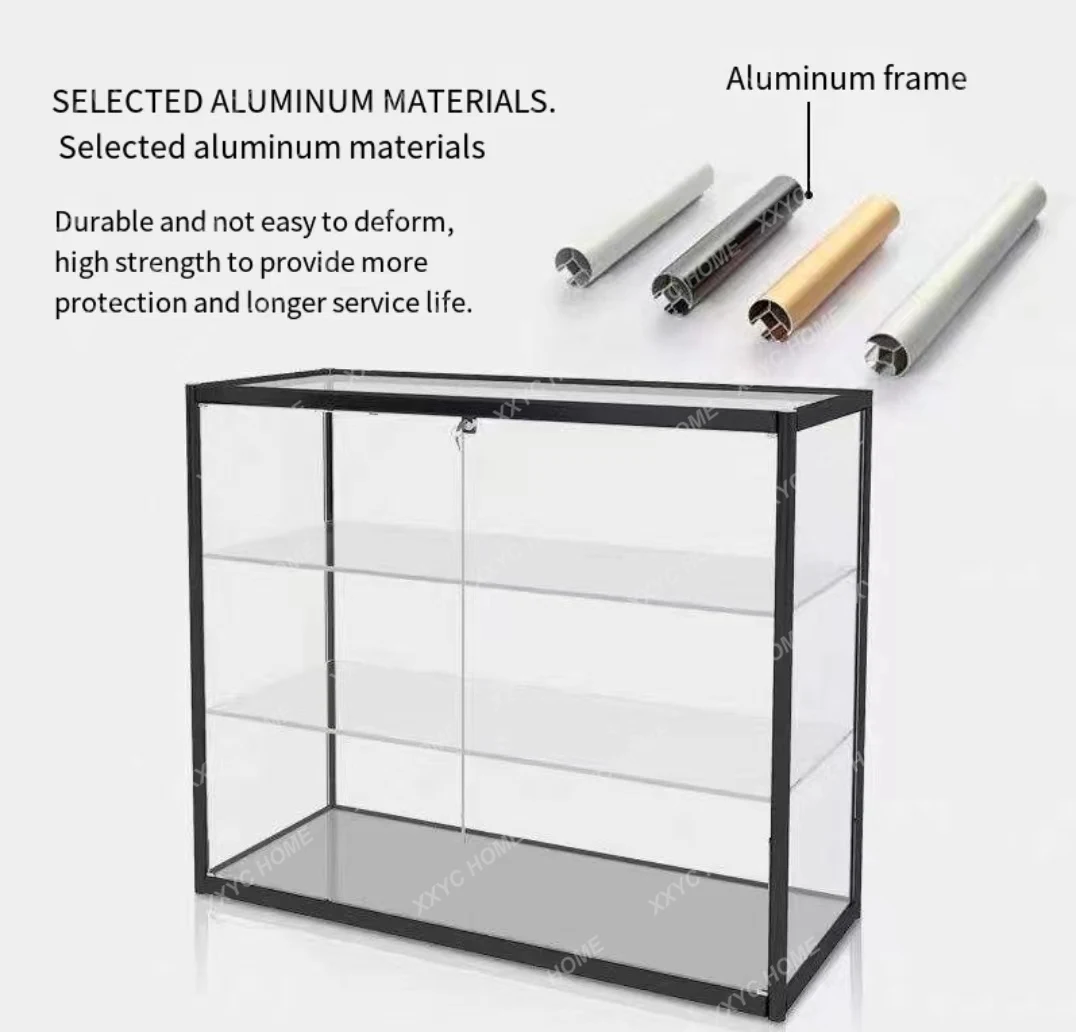 X-S  High-quality Factory Upright glass display showcase 48-inch mirror back sliding door full view  with lightin