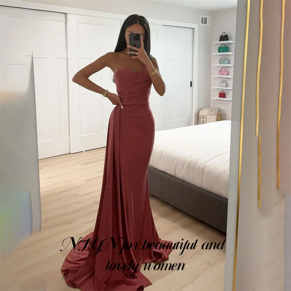 

NFYN Brick Red Sexy Prom Dress Sweetheart One Shoulder Prom Gown Satin Sleeveless Formal Gown for Woman robe soirée Customized