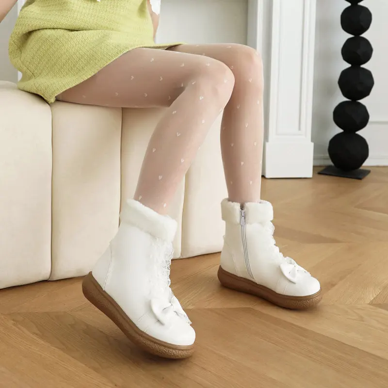 

Брендовые милые зимние сапоги для девочек ORCHALISA, круглый носок, толстый каблук 3,5 см, бант, маленький размер 28, 29, повседневные ботильоны