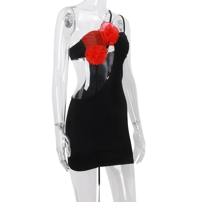 Jedno ramię seksowne wydrążone w kwiaty do klubu na imprezę urodziny Y2K Mini sukienka stroje kobiety letnie bez rękawów bez pleców bez pleców sukienki Bodycon