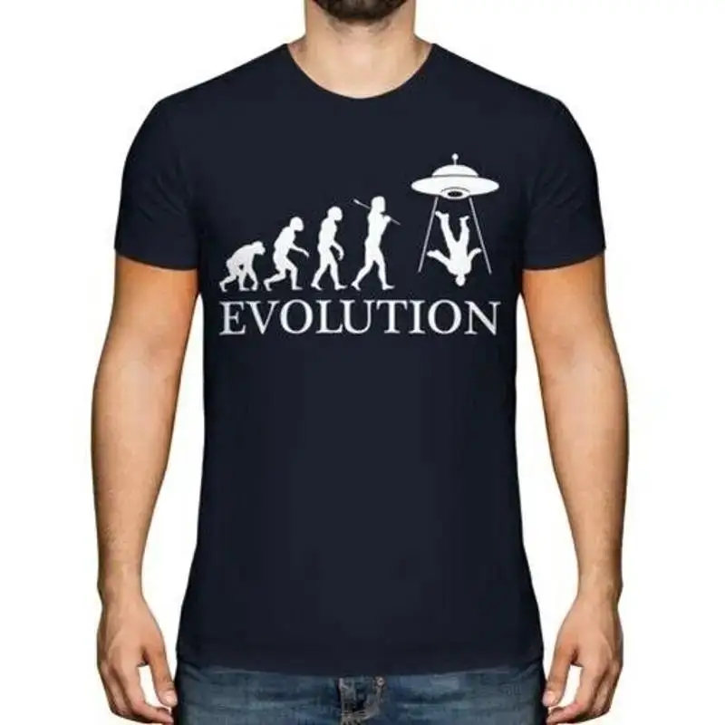 Evolution Of Man UFO Invasion Mens TShirt Top Gift Alien Space Art Shipping