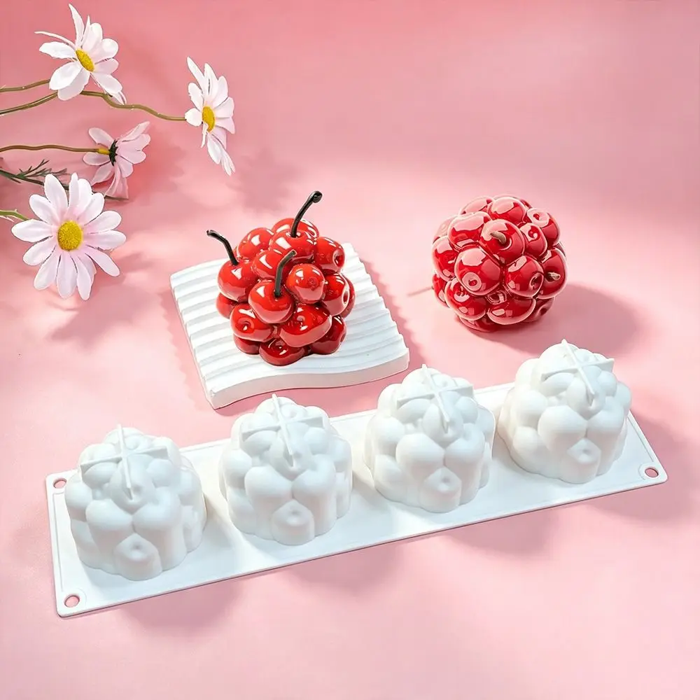 4 Cavity Cherry Cluster Mousse Silicone Mold Food Grade Silicone Heat Resistant Fruit Shaped Dessert Mold Flexible BPA Free