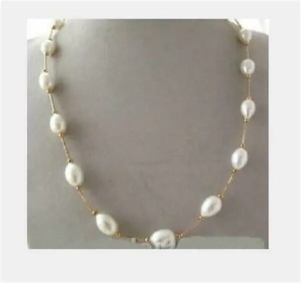 

22 "BEAUTIFUL AAA 10-12mm Natural White South China Sea Baroque Pearl Necklace 14k fine jewelryJewelry Making