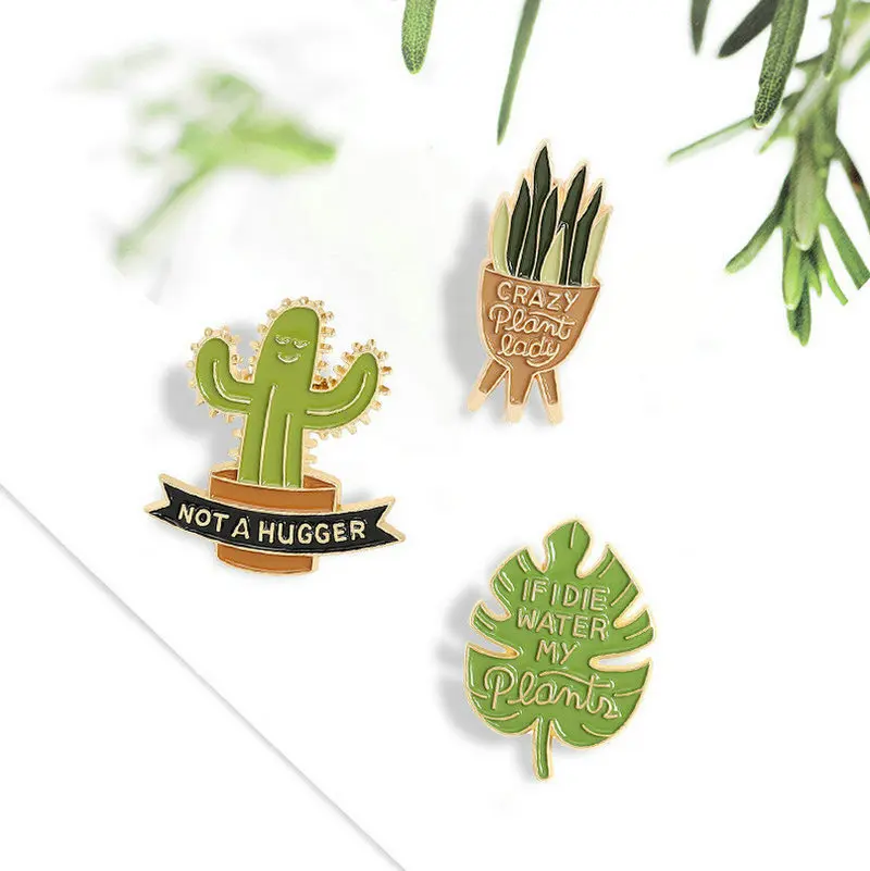 Plant Idea Enamel Pin Custom Sansevieria Monstera Cactus Hug Brooches Shirt Lapel Bag Badge Jewelry Gift for Kids Friends