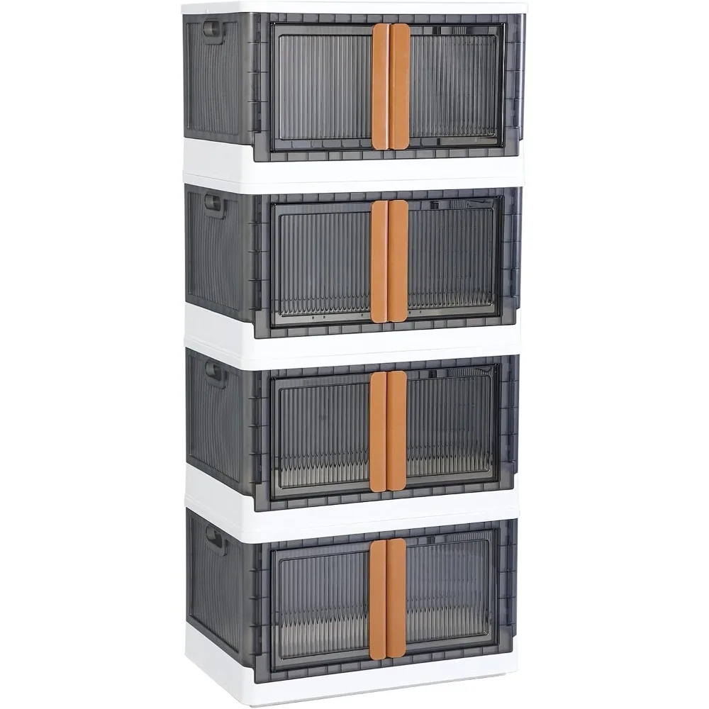 4 Pack Cube Storage Cabinet, Collapsible Outdoor Stackable Plastic Shelves Organizer w/Lids, 19 Gal Office Storage Bins