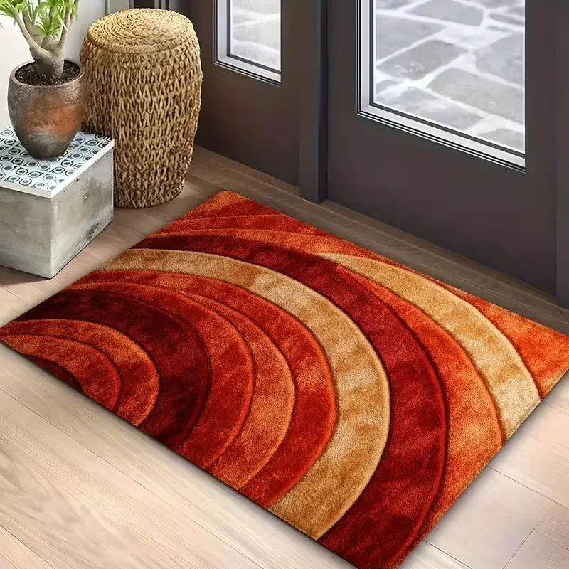 Moderner Orange-Roter Wellenteppich Rutschfest und als Badematte Geeignet für Badezimmer Wohnzimmer Schlafzimmer Outdoor-Teppich Dekoration