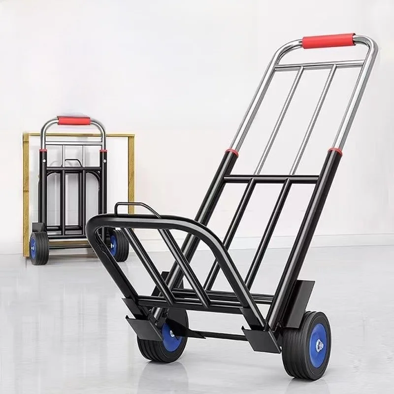 ポータブル手引きショッピングカートスタッキングデリバリートラック家庭用購入品小型プルロッドカーアイロン素材ステンレス鋼ボディ