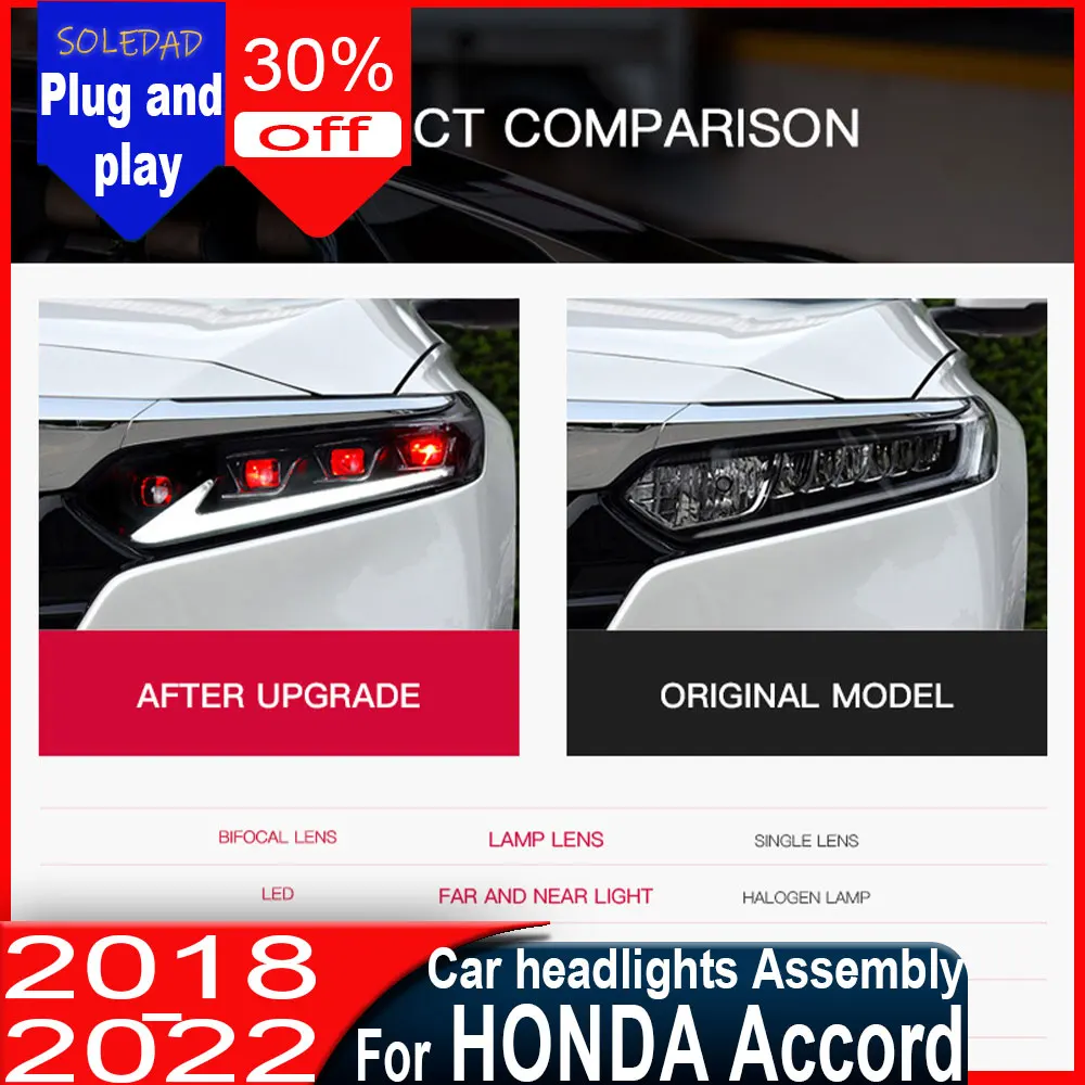 

Car Headlight For Honda Accord 10Th 10.5Th 2018-2022 Car Headlights Assembly Upgrade ES Style High Quality LED AutoAccessories