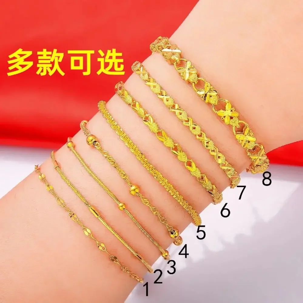 

100% Real Copper Plated 24K Gold Color Bracelet Women's Foot Chain Adjustable Waterproof Ribbon Steel Seal 999 Stamp Jewelry