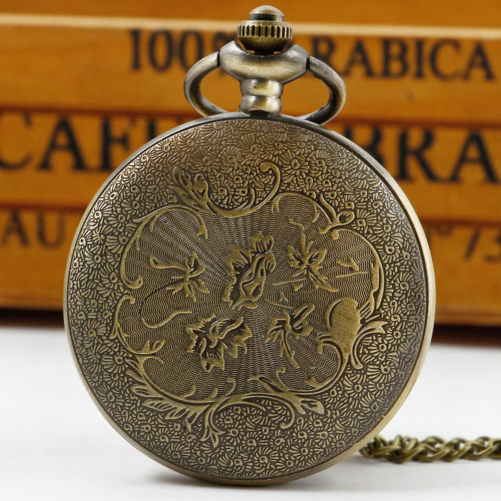 Half Hunter Retro Dragon Design Pendant Pocket Watch for Men Fashion Cool Timer Chain Clock Children Gift reloj