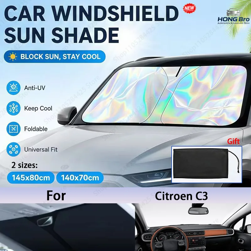 For Citroen C3 Foldable Front Windshield Sun Shade UV Reflective Sun Protection Cover Car Interior Accessories