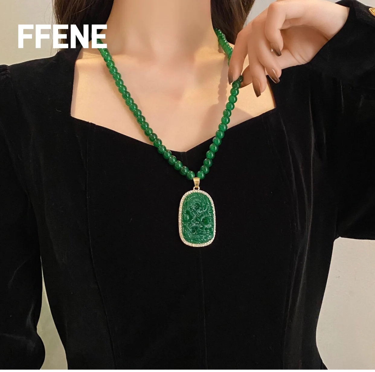 

[Классическое] Изумрудное высококачественное женское колье, простой и универсальный дизайн свитера с длинными рукавами, высококачественный кулон, сплав
