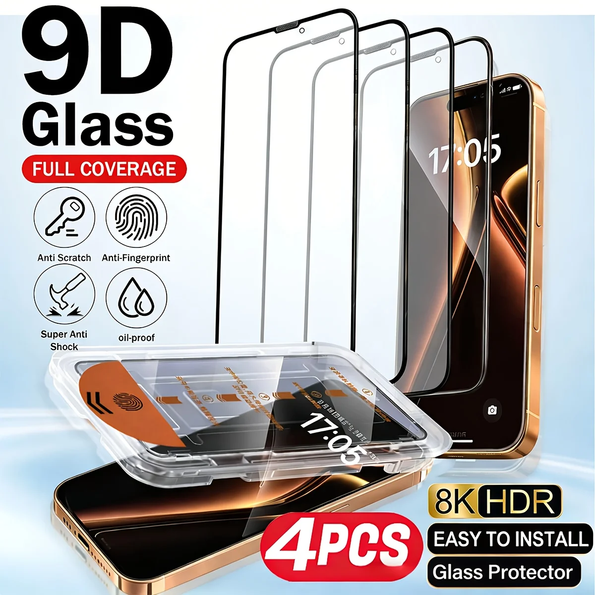 

4 Pcs High-Definition Tempered Glass Screen Protectors with an Installation Kit Compatibility with for Iphone 17 Pro Max series