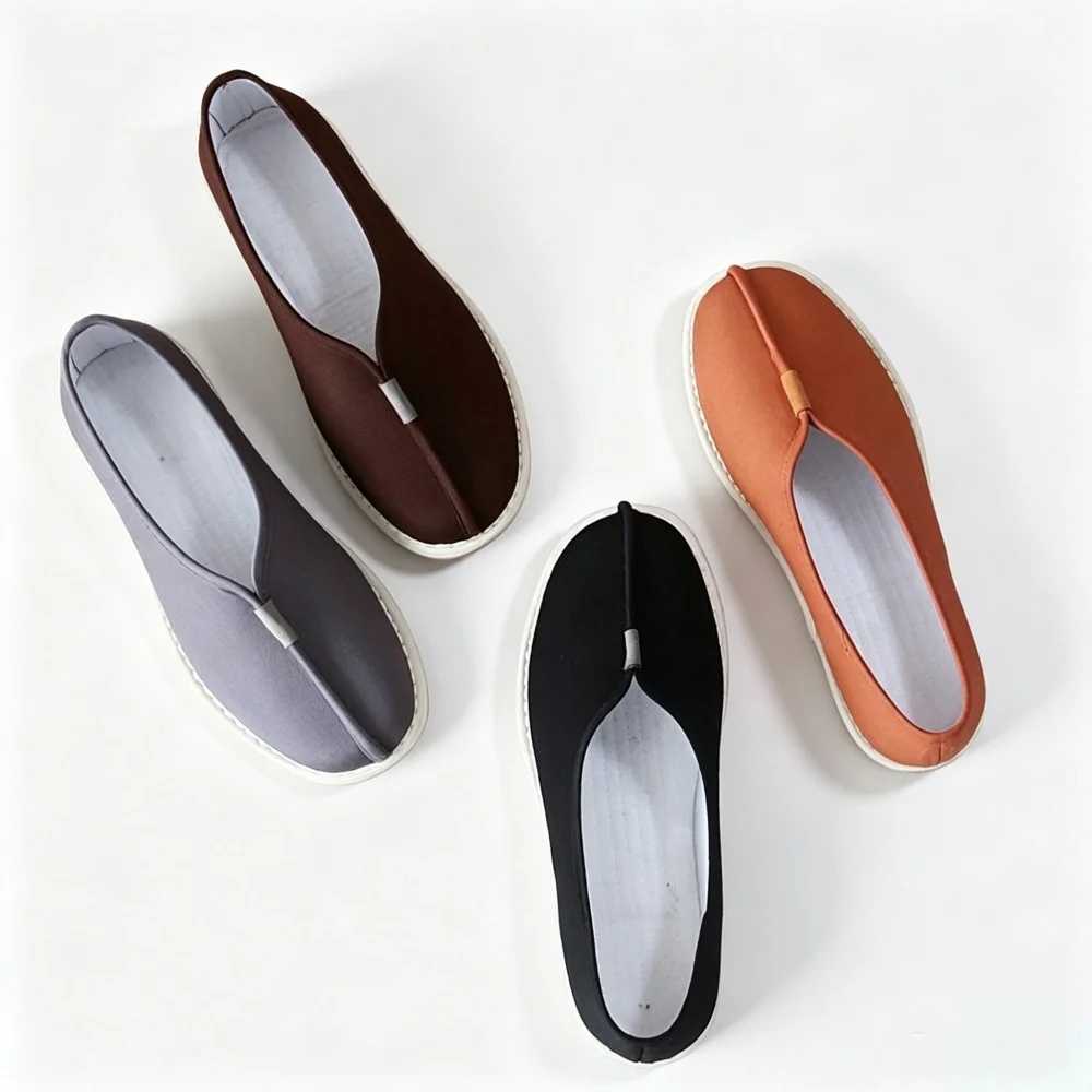 Chinese Traditional Monk Shoes Handmade Cloth Slip On Shoes Breathable Buddhist Priest Meditation Flat Shoes Non-slip Rubber Sol