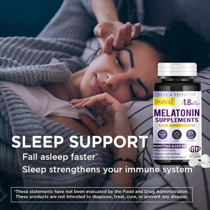 Melatonin Pills Supplement - Helps Relieve Stress and Anxiety, Deep Sleep, Prevents Insomnia, Improves Sleep Quality