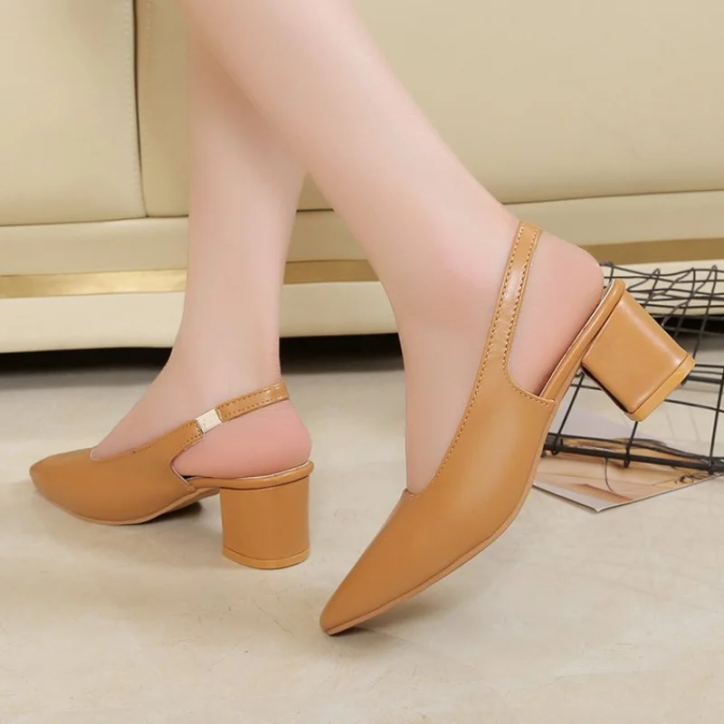 Ladies Shoes 2023 High Quality Fashion Women\'s High Heels Summer Pointed Toe Sexy Square Heel Office and Career High Heels