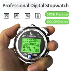 Professional Digital Stopwatch 0.001s Precision 100/200 Channels Memory Portable Sports Training Timer Luminous Countdown Timer