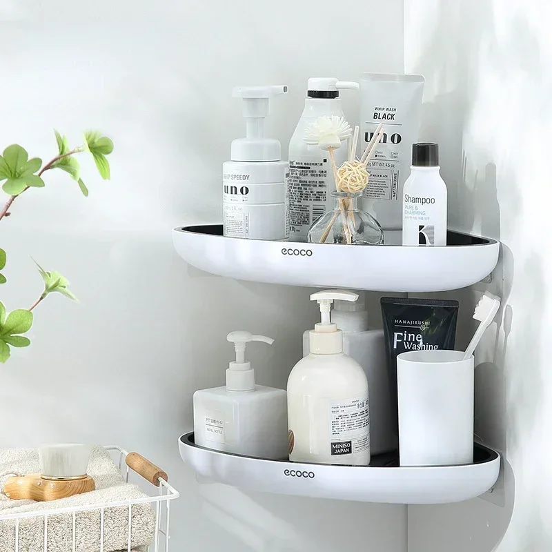 Corner Bathroom Organizer Shelf Shampoo Cosmetic Storage Rack Wall Mounted Kitchen Household Items Bathroom Accessories