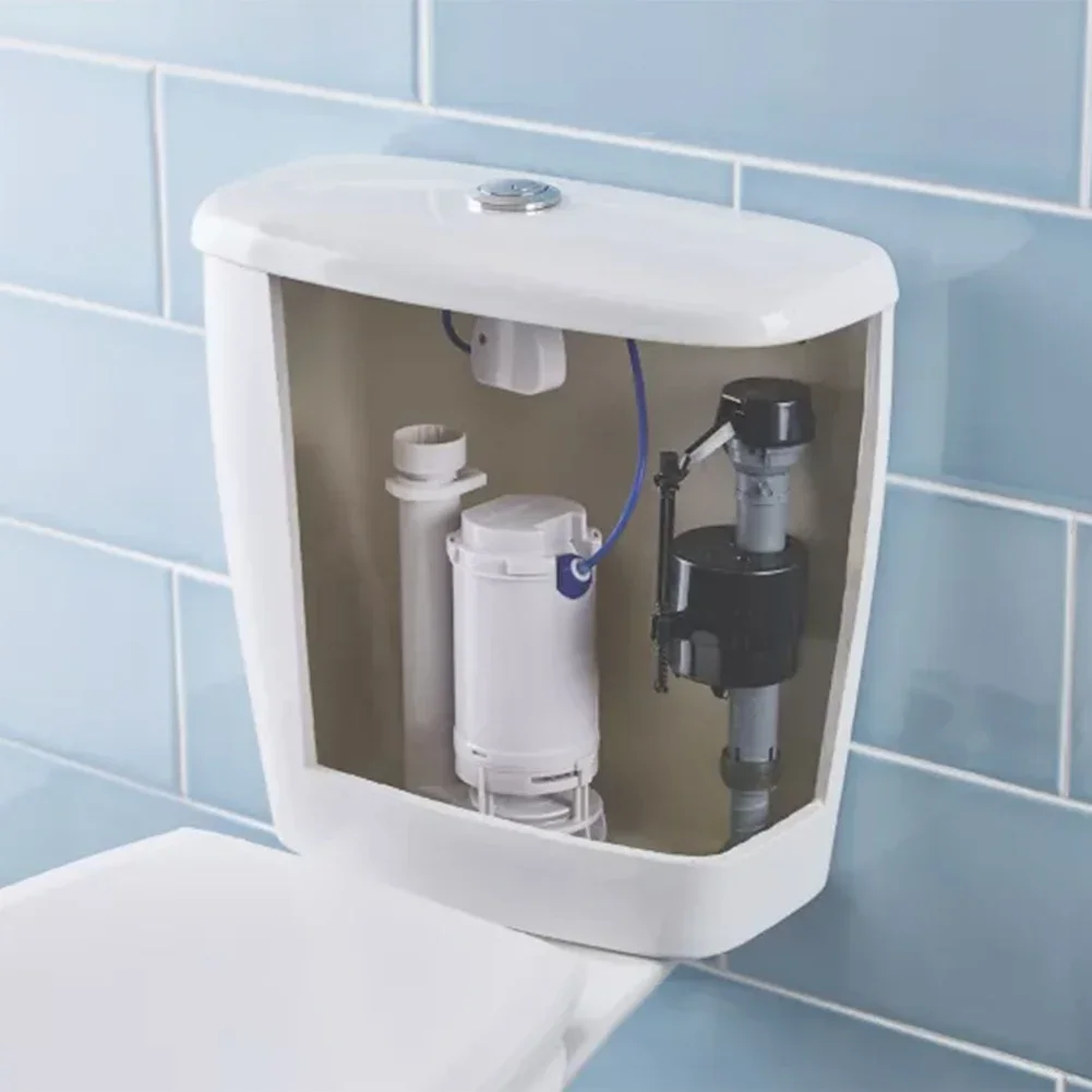 Toilet Cistern Dual Flush Valve Push Button, 1 5 and 2 Cistern Outlet, Adjustable Overflow Pipe 18 5cm to 33cm, ABS Material