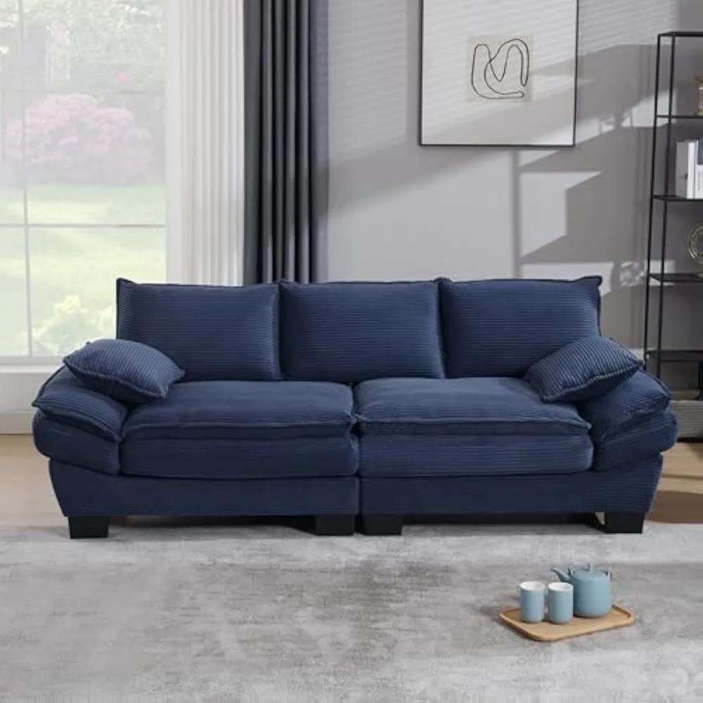 Modern Loveseat Couch Sofa,89'' Corduroy Upholstered 2-Seat Sofa, Sectional Love Seat Furniture with 2 Pillows with Movable Armr