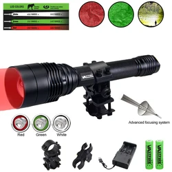 Green/Red/White Hunting Flashlight 500 Yards Tactical Torch Water Resistant Zoomable Rifle Lantern with Scope Mount