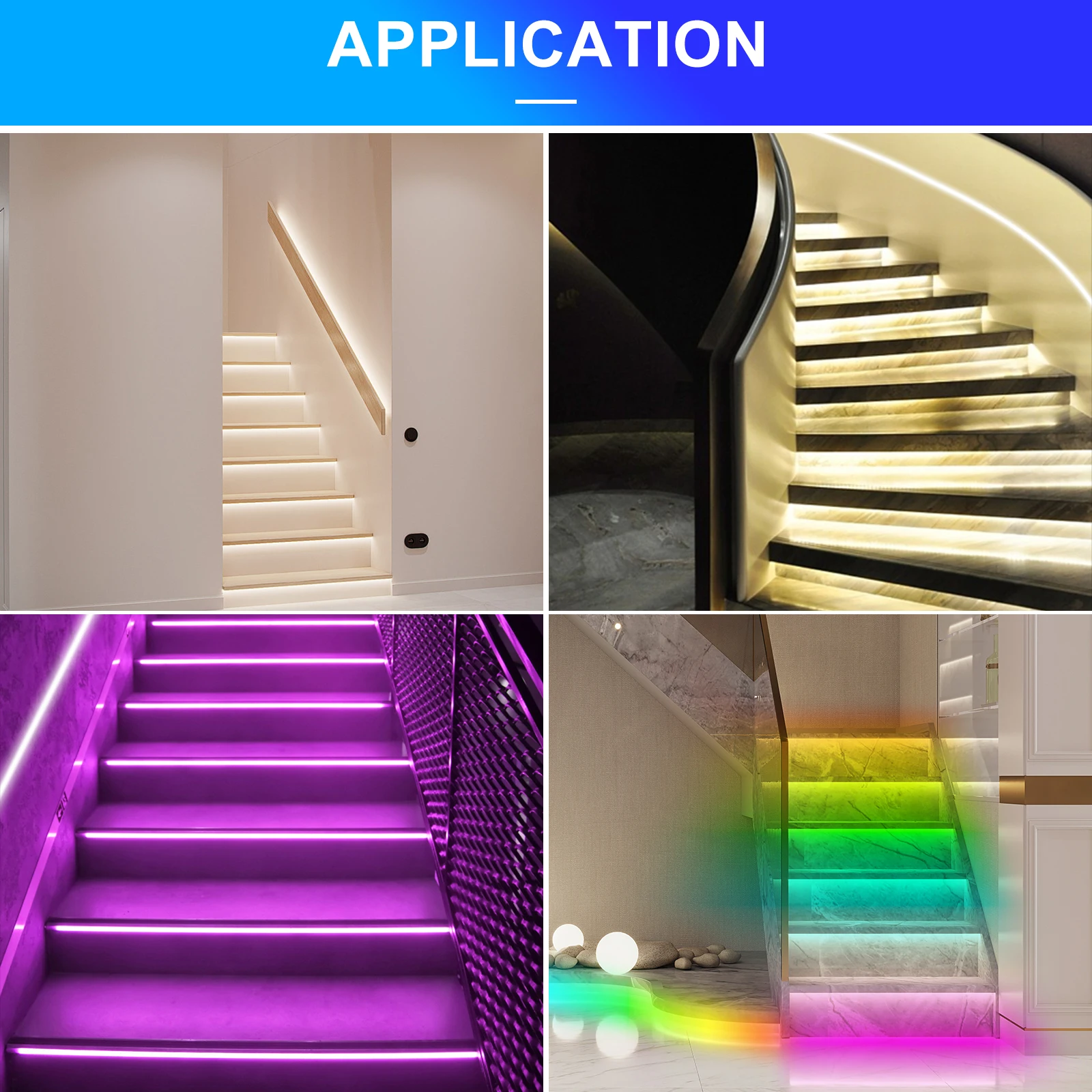 LED Stair Motion Sensor Daylight, Stair Light Strip, Step e Side Running, iluminação programável