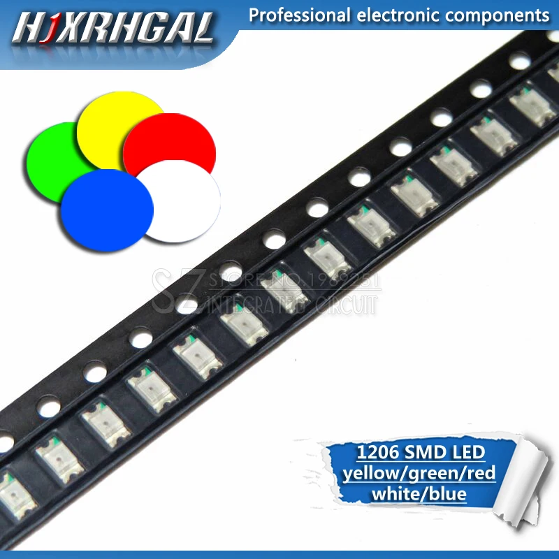 100pcs 1206 SMD LED diodes light  yellow red  green blue White  new and original hjxrhgal