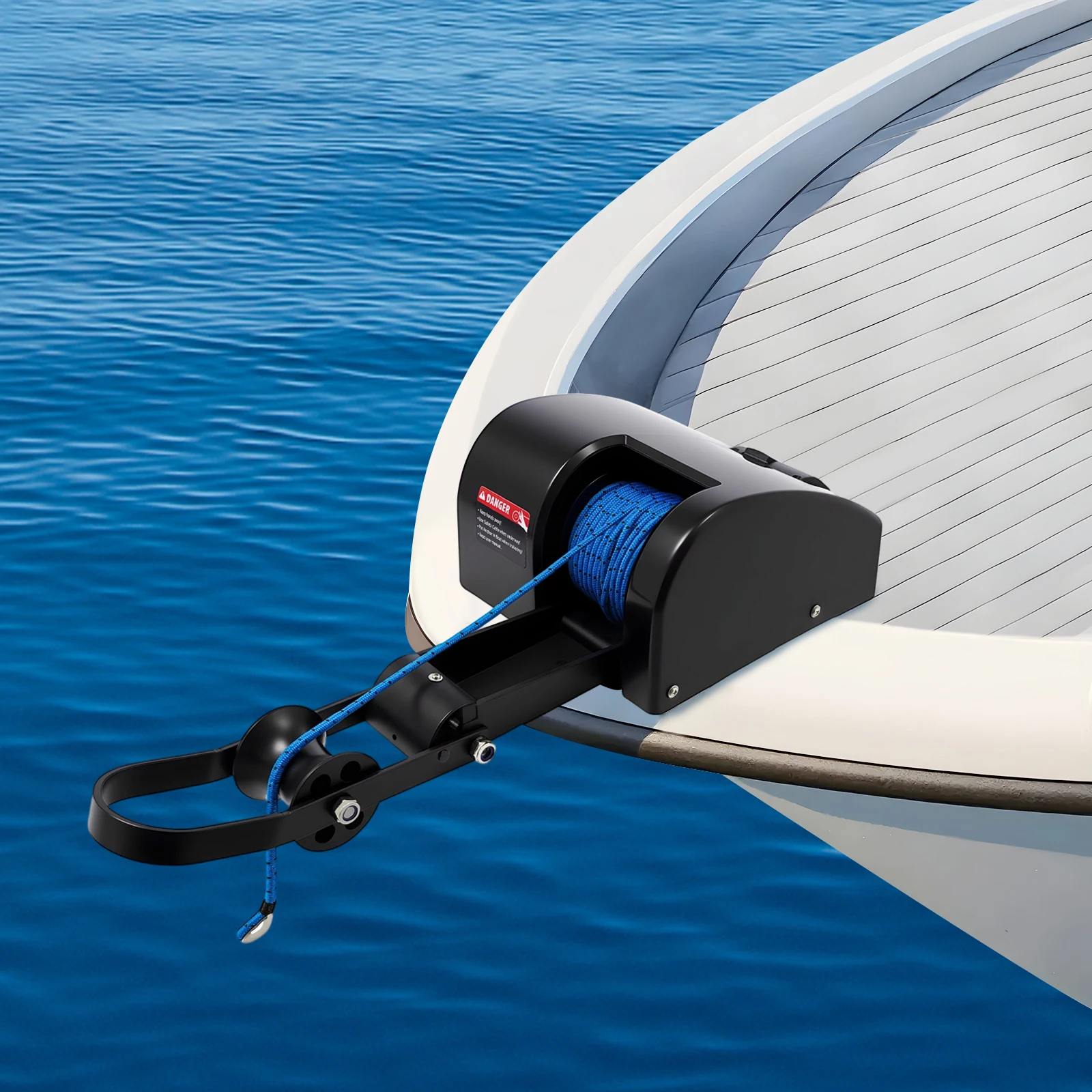 Морская электрическая якорная лебедка для лодки, электрическая лебедка для лодки с дистанционным управлением двигателем постоянного тока 12 В, большая емкость веревки, для длительных лодок 24 фута