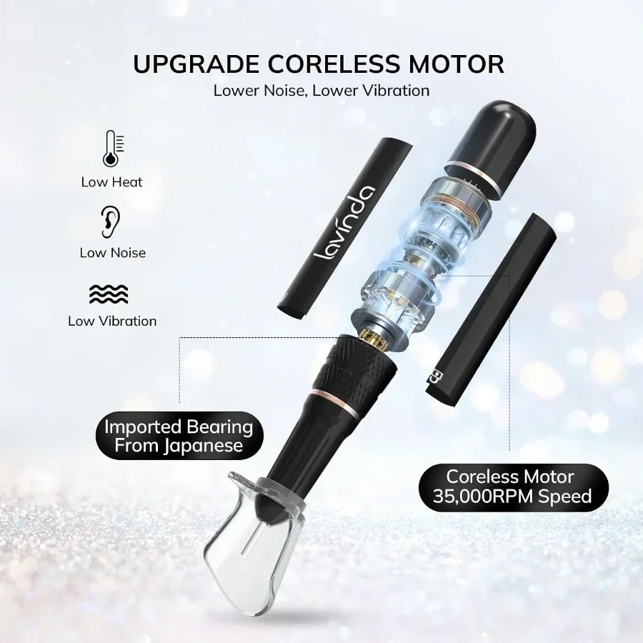 آلة حفر أظافر احترافية قابلة لإعادة الشحن مع محرك بدون قلب ماسي 35000 دورة في الدقيقة لأظافر الأكريليك الكهربائية المحمولة اللاسلكية