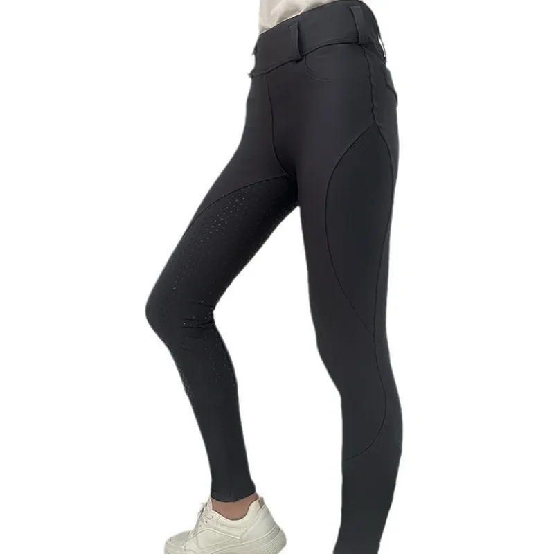 Pantalones ecuestres delgados elásticos de cintura alta para mujer, ropa de equitación deportiva antideslizante de silicona para primavera, verano y