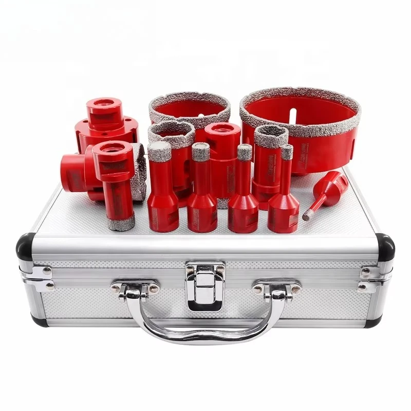1 Set/13 Piece Vacuum Brazed Diamond Bits Kit M14 Threaded Ribbon Ceramic Granite Marble Bits