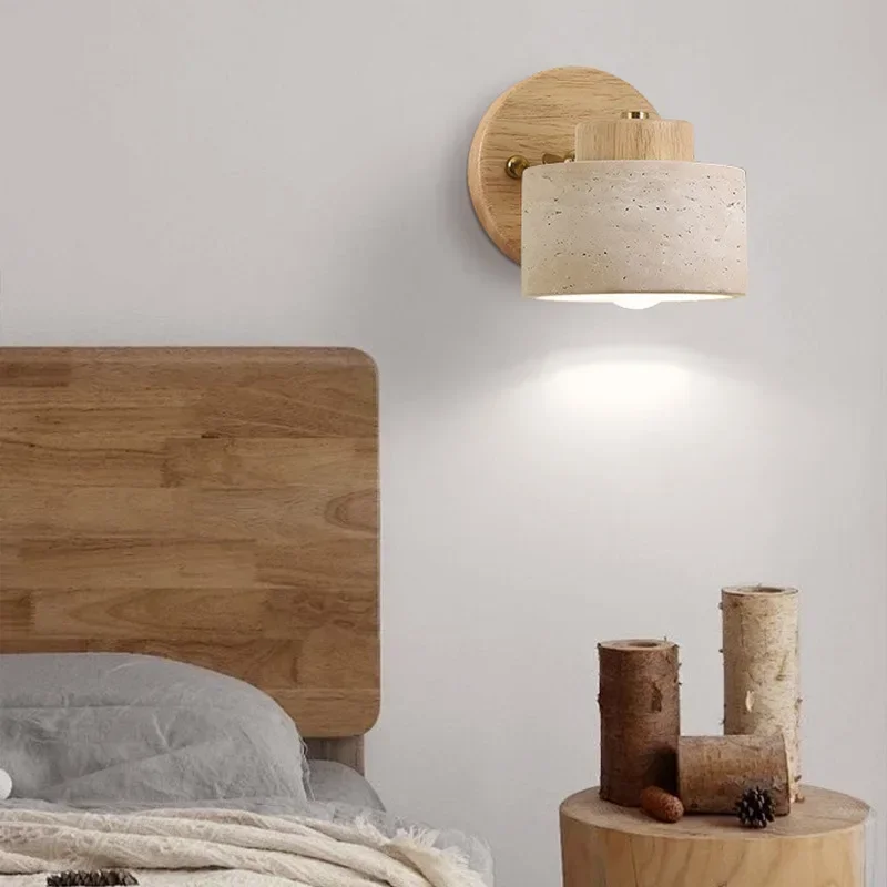

Yellow limestone Wabi Sabi wall lamp Japanese minimalist stone bedroom LED lamp bedside wall lamp study homestay home decoration