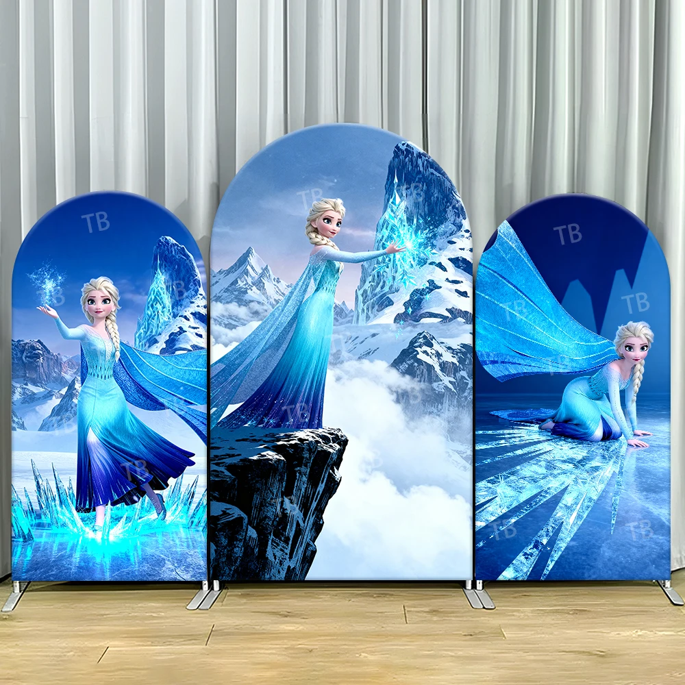 

TB Disney Princess Elsa Arch Backdrop Cover Ice and Snow for Girls Birthday Party Decor Photo Background Wall Baby Shower Props