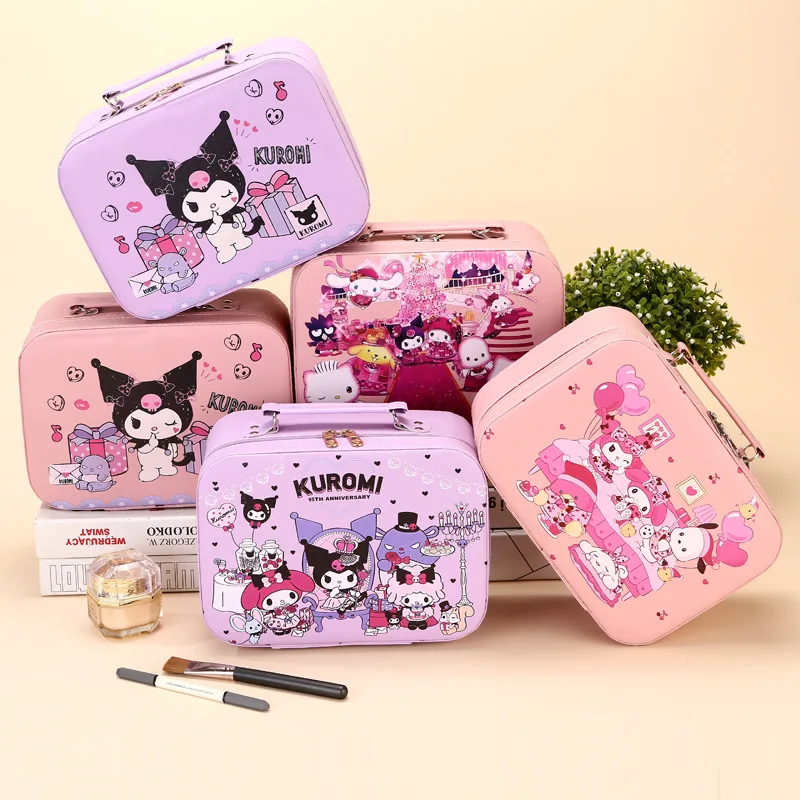 Sanrio Kuromi Cosmetic Bag Travel Storage Bags Leather Waterproof Toiletry Bag Portable Large Capacity Makeup Bag With Mirror