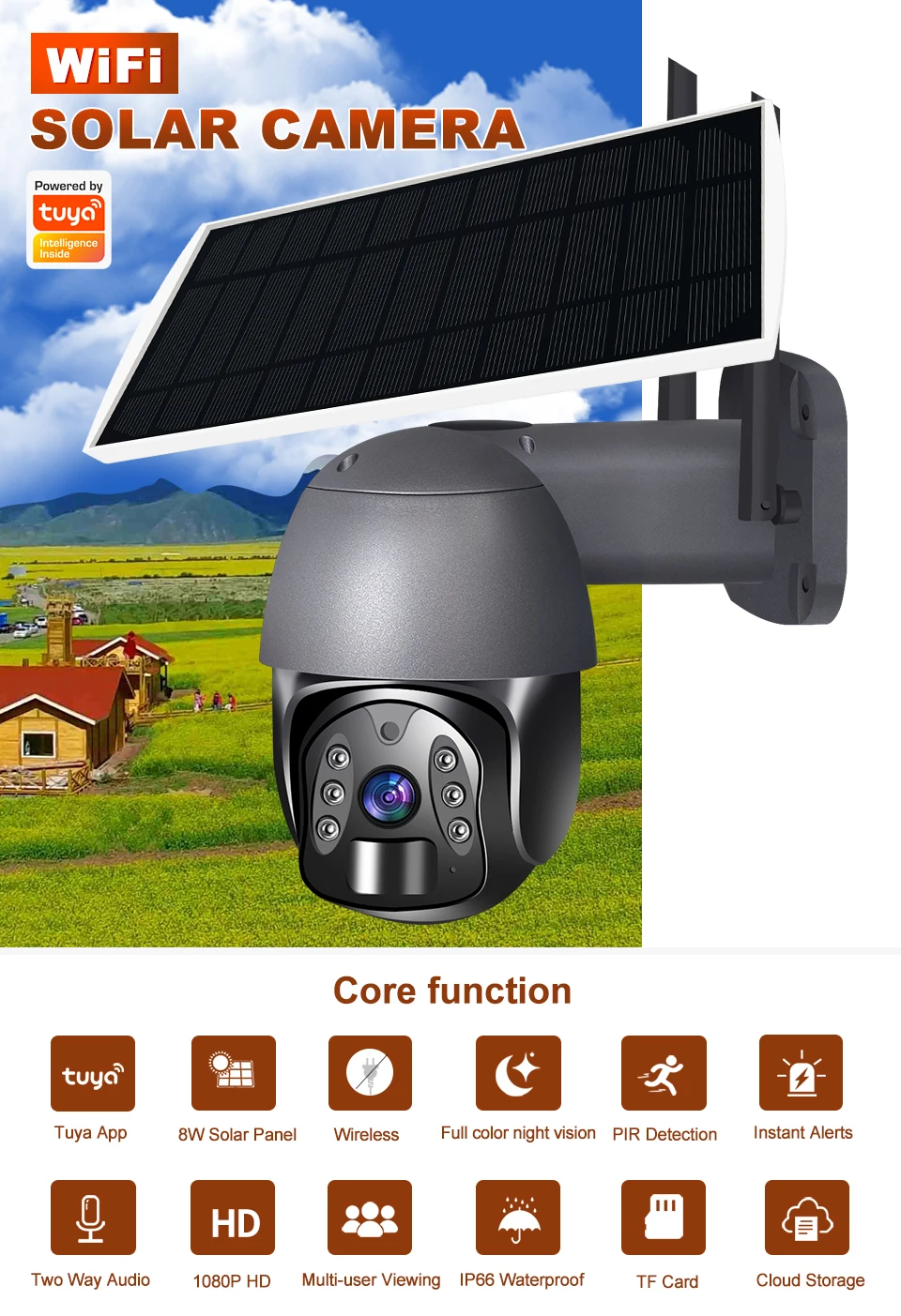 

3MP 1296P 120Degree Tuya APP 4G/WIFI IP Camera Solar Power Wireless PTZ Full Color Home Security Intercom CCTV Baby Monitor