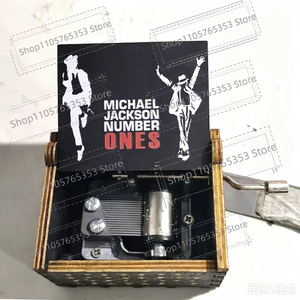 Wooden hand cranked music box Michael Jackson music box retro creative birthday gift ornament