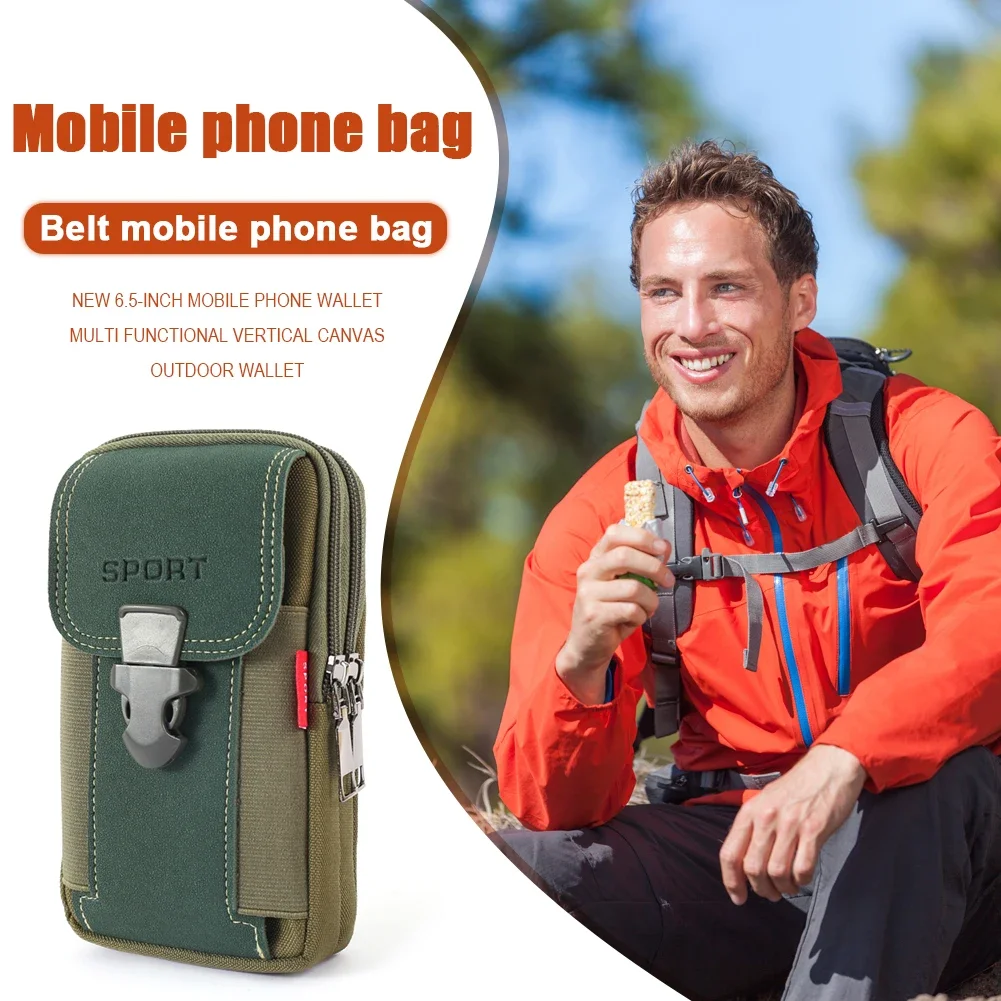 Multi-zipper Men Canvas Waist Belt Bum Bag Casual Portable Mobile Phone Pouches