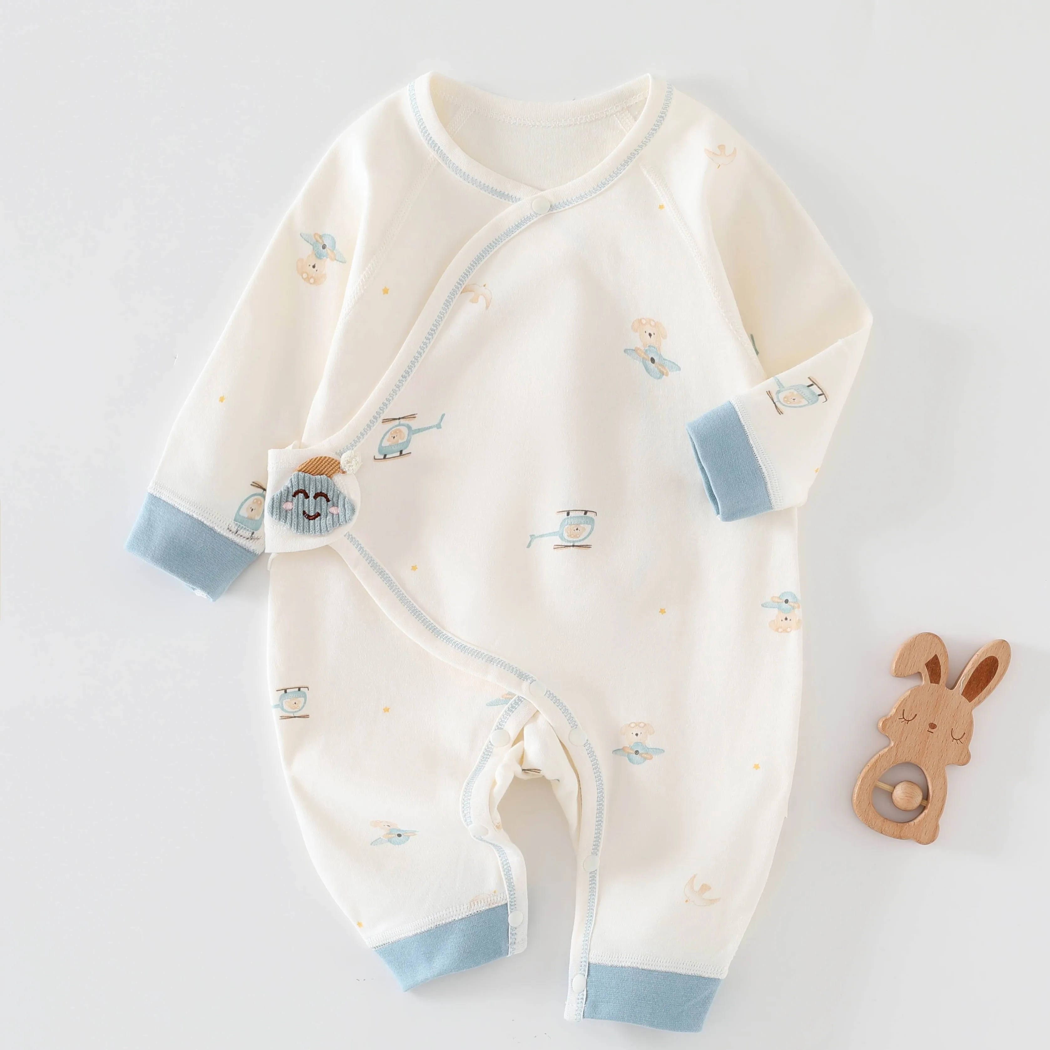 

Newborn Cute Pattern Cartoon Cotton Bodysuit - Suitable for Boys and Girls, Soft Long Sleeves, All-Season Wear, Perfect for Outd