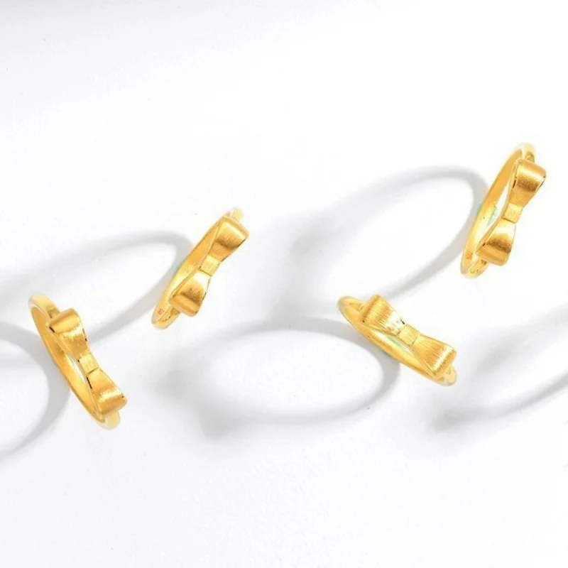 

LABB 999 Full Gold Bow Ring for Women 24K Pure Gold Bow Ring Wedding Birthday Gift Boutique Jewelry R0051