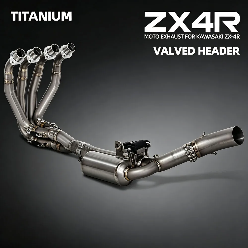 Sports Motorcycle Exhaust Kit For Kawasaki ZX4R ZX4RR ZX-4R ZX-4RR 2023-2026 60MM Interface Front Manifold With Electronic valve