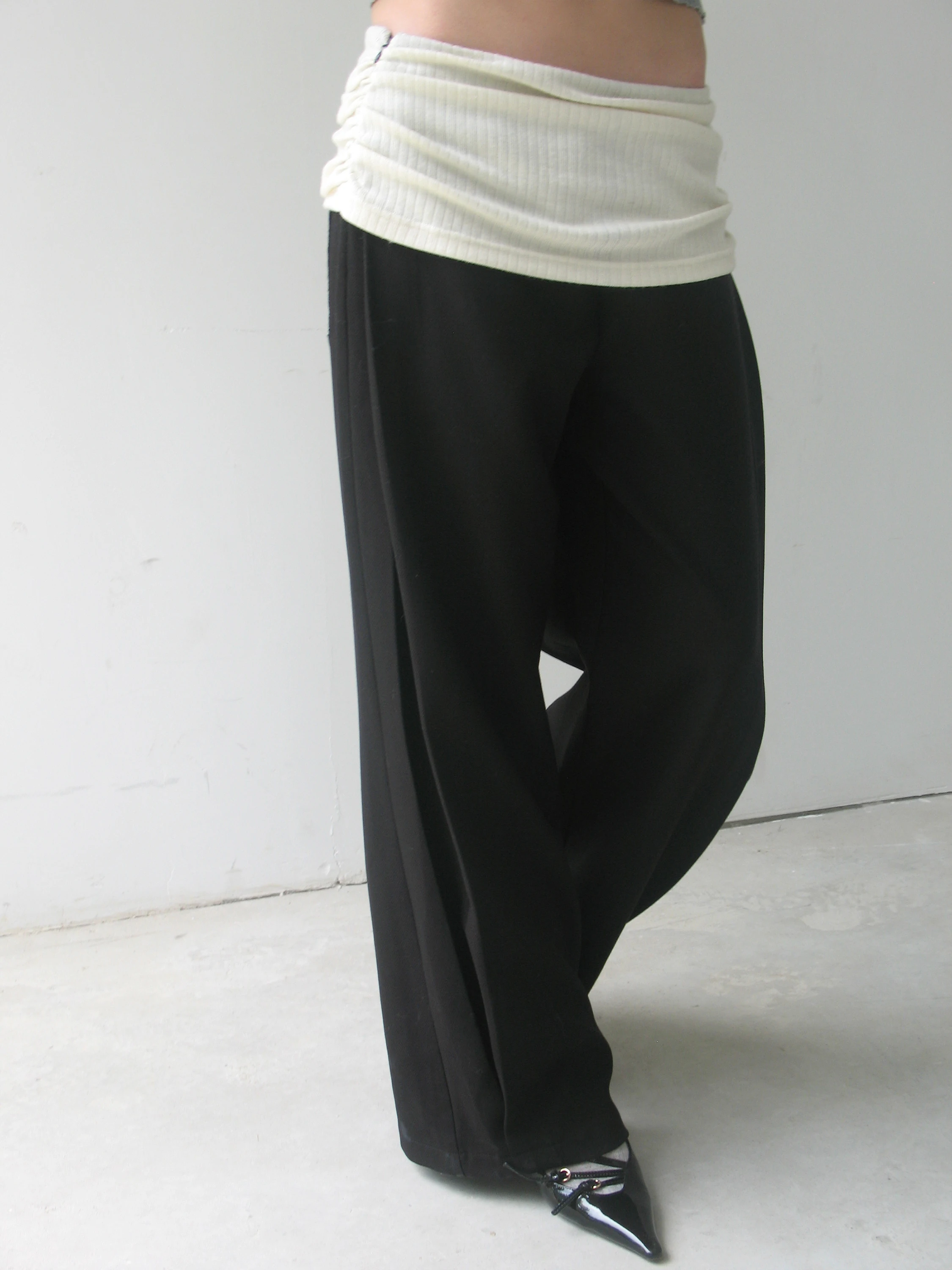

Casual Lace Wool Wide Leg Pants Side S Pleated Splicing Design Comfortable l Waist Zipper Closure Casual Trousers