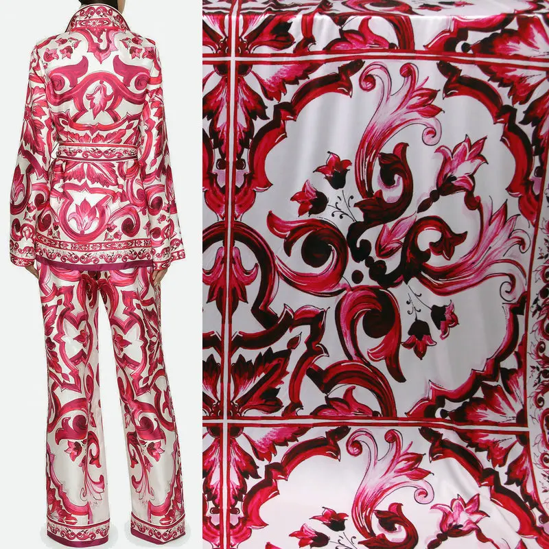 Европейская марка Red Majolica печатная мягкая полиэфирная шелковая атласная ткань для шитья женское детское платье Farbic Бесплатная доставка