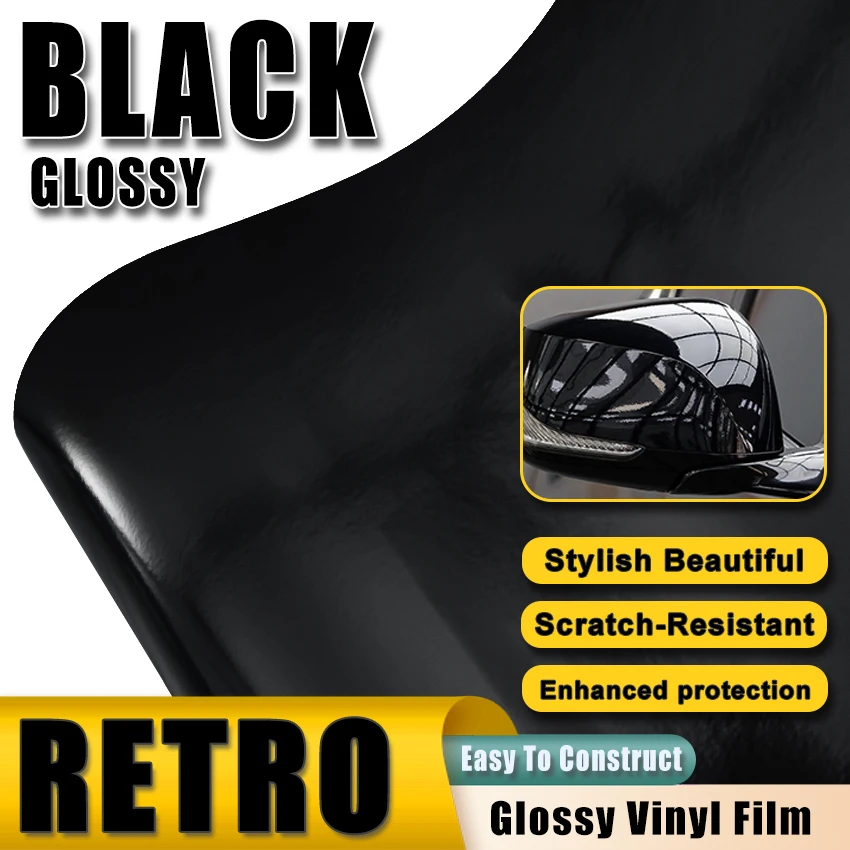 

Retro Ultra Glossy Black Vinyl Wrap Film – High Shine Gloss Black Car Wrapping Vinyl Roll with Air Release For Ford