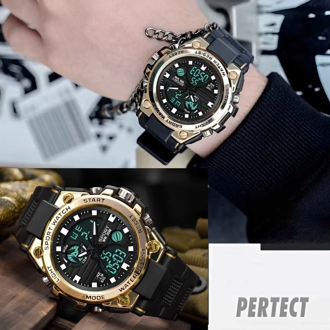 The new-style electronic watch night-light double-display multi-functional watch male student party young movement trend male