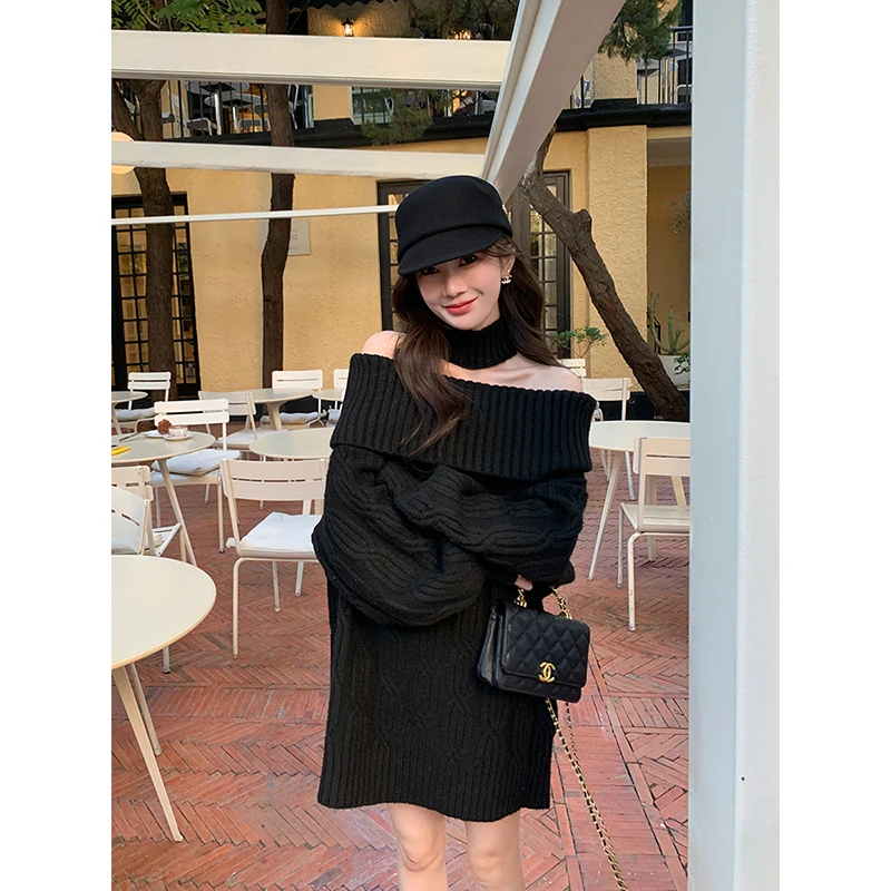 

Chen DaYu Women's Loose Lazy oulder Hanging Ne Sweater Mid-Length Casual Aosphere Winter Warm Thiened Long Sve Top