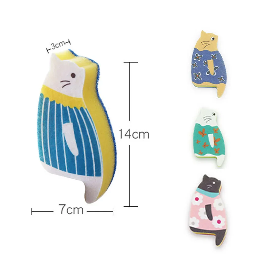 Japanese Cat Dishwashing Sponge 1Pcs Kawaii Kitten Dish Cloth Sponge Wipe Household Scouring Pad Kitchen Gadget Accessories